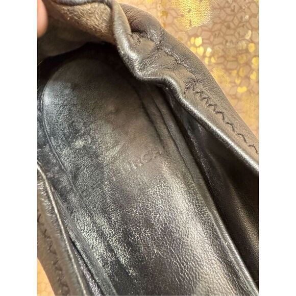 Tory Burch Reva Black Leather Gold Logo USED Ballet Slip On Flats 7.5-8 - Picture 5 of 10